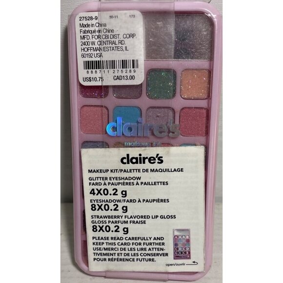Claires Eyeshadow Lip Gloss Palette Frog Design Glitter Strawberry Flavor Purple - Picture 2 of 5
